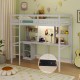 Twin loft bed in white with integrated desk, LED light, and power strip, ideal for organized bedroom spaces.